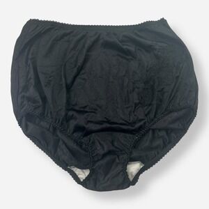 Vintage Blush Black Satin Nylon Panty Granny Panties Mushroom Gusset Lace Sz 6